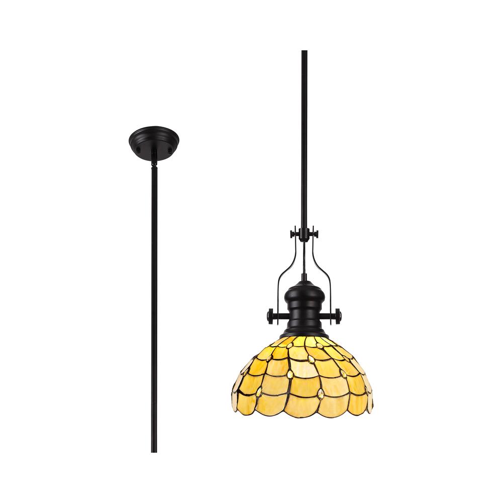 Luxuria Luna Pendant Light E27 With 30cm Tiffany Shade Matt Black/Beige/Clear Crystal