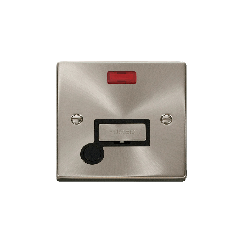 Click Deco 13A Fused 'Ingot' Connection Unit With Flex Outlet & Neon Satin Chrome Insert Black