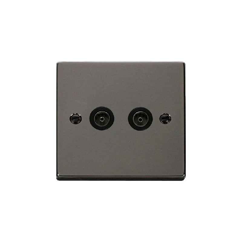 Click Deco Twin Non-Isolated Coaxial Socket Outlet Black Nickel Insert Black