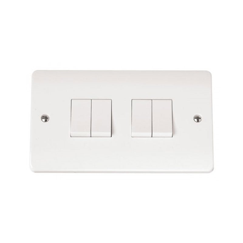 Click Plate Switch 4 Gang 2 Way 10 Amp White PVC