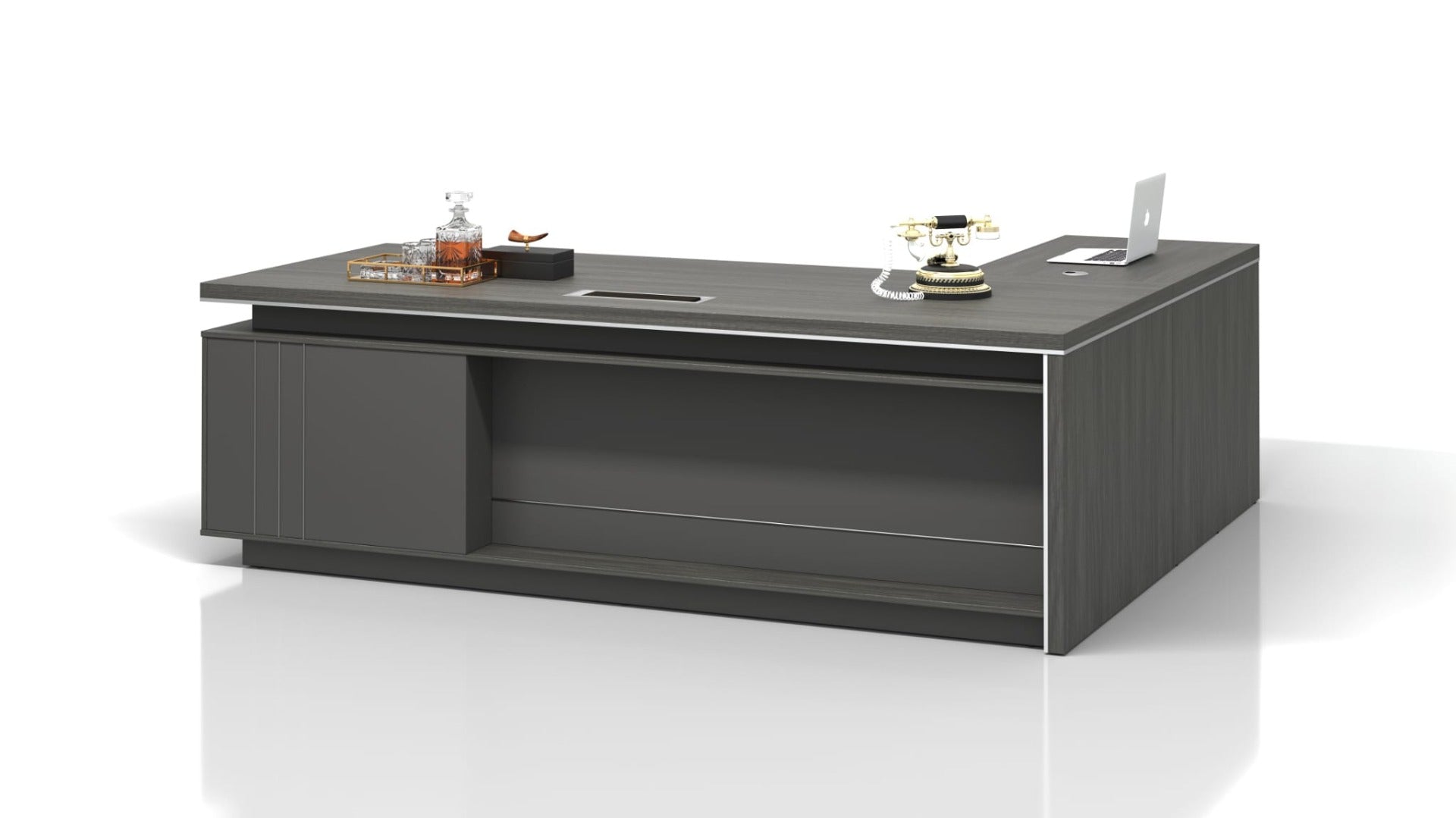 Large Grey Oak Executive Office Desk with Desk High Extension and Storage - DG07-D0224 UK