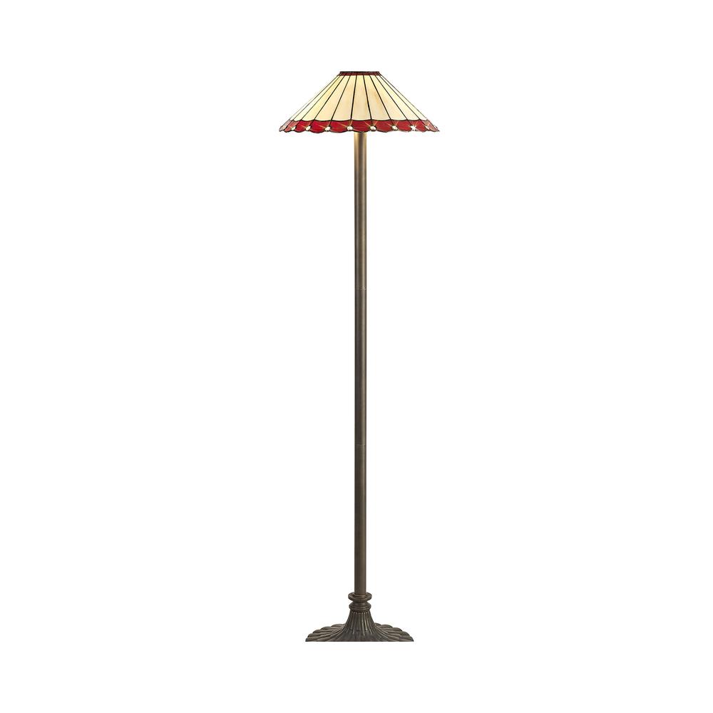 Luxuria Sleek 2 Light Stepped Design Floor Lamp E27 With 40cm Tiffany Shade Red/Cream/Crystal/Aged Antique Brass