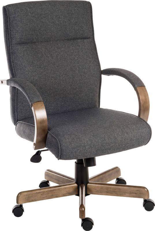 Specialising In Grey Fabric Office Chair with Wood Arms - GRAYSON North Yourkshire