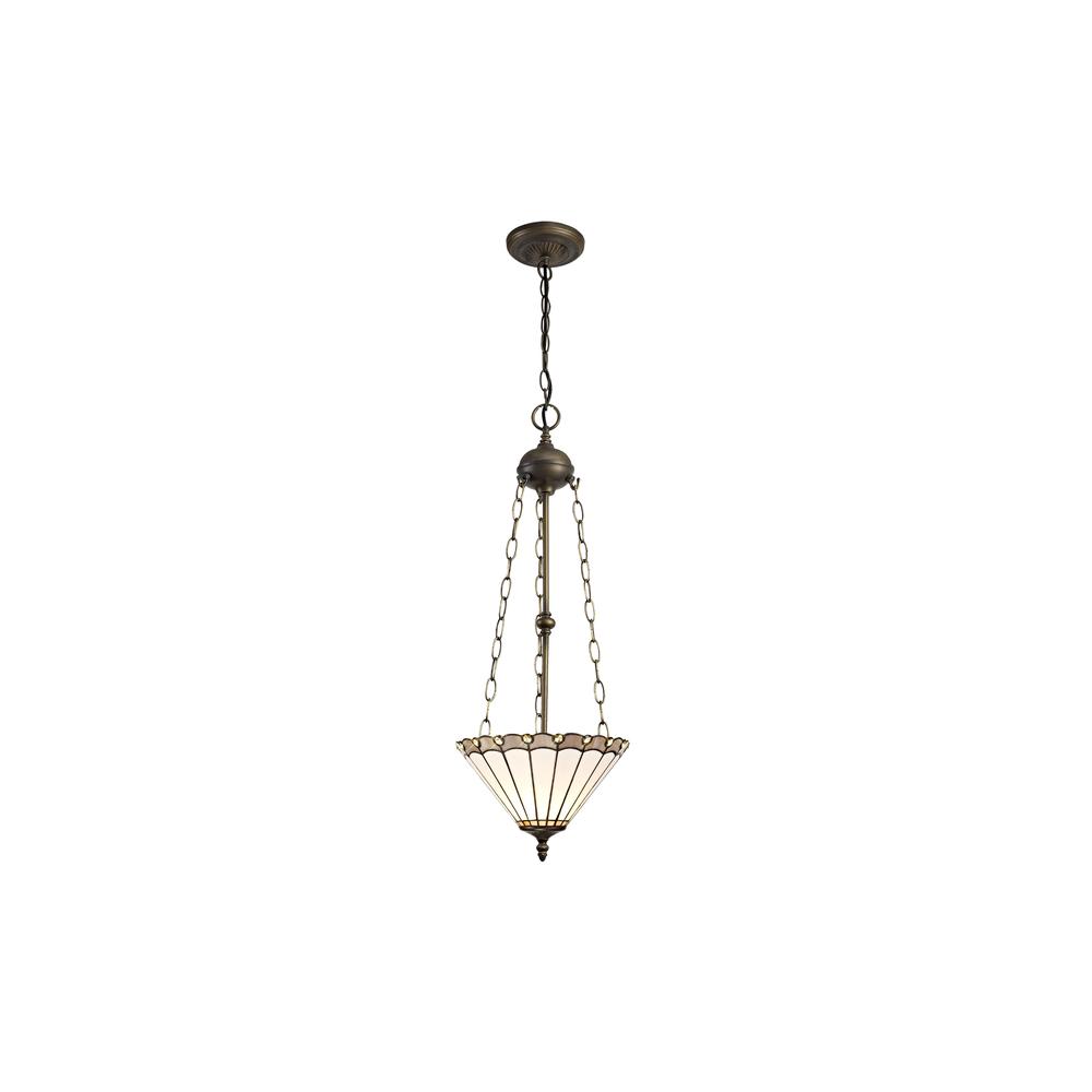 Luxuria Sleek 3 Light Uplighter Pendant E27 With 30cm Tiffany Shade Grey/Cream/Crystal/Aged Antique Brass