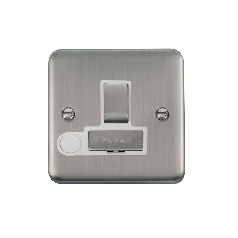 Click Deco Plus Switched Fused Spur Stainless Steel White Inserts Flex Outlet