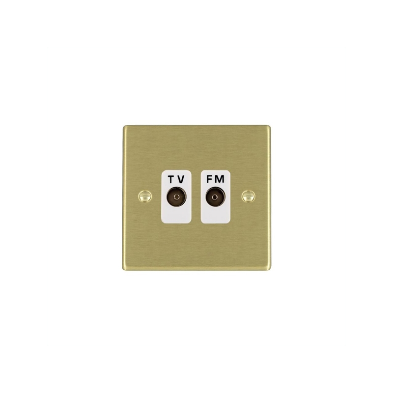 Hamilton Hartland 2 Gang Isolated TV/FM Outlets Satin Brass/White Insert