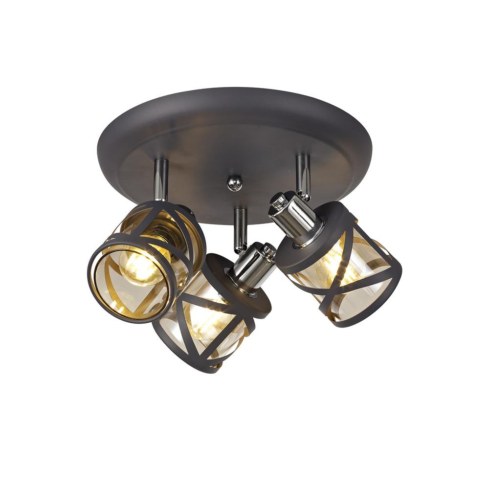 Luxuria Luminex 35cm 3 Light Round Spotlight E14 Matt Grey/Polished Chrome/Cognac