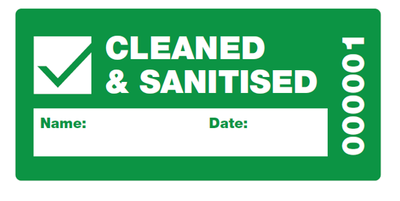 Cleaned & Sanitised Indicator Labels