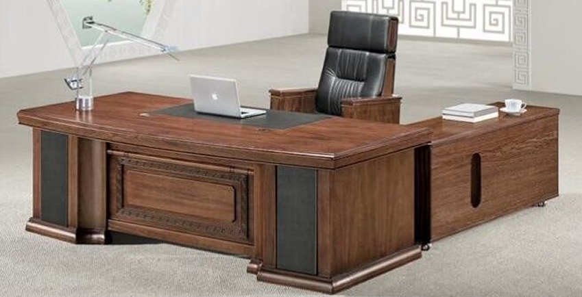 Large Executive Office Desk Real Wood Veneer with Pedestal and Return - DSK-K3L241 Near Me