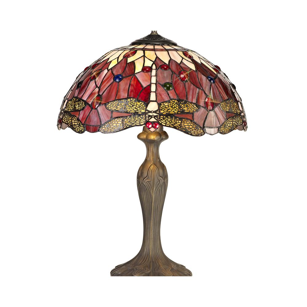 Luxuria Broadway 2 Light Curved Table Lamp E27 With 40cm Tiffany Shade Purple/Pink/Crystal/Aged Antique Brass