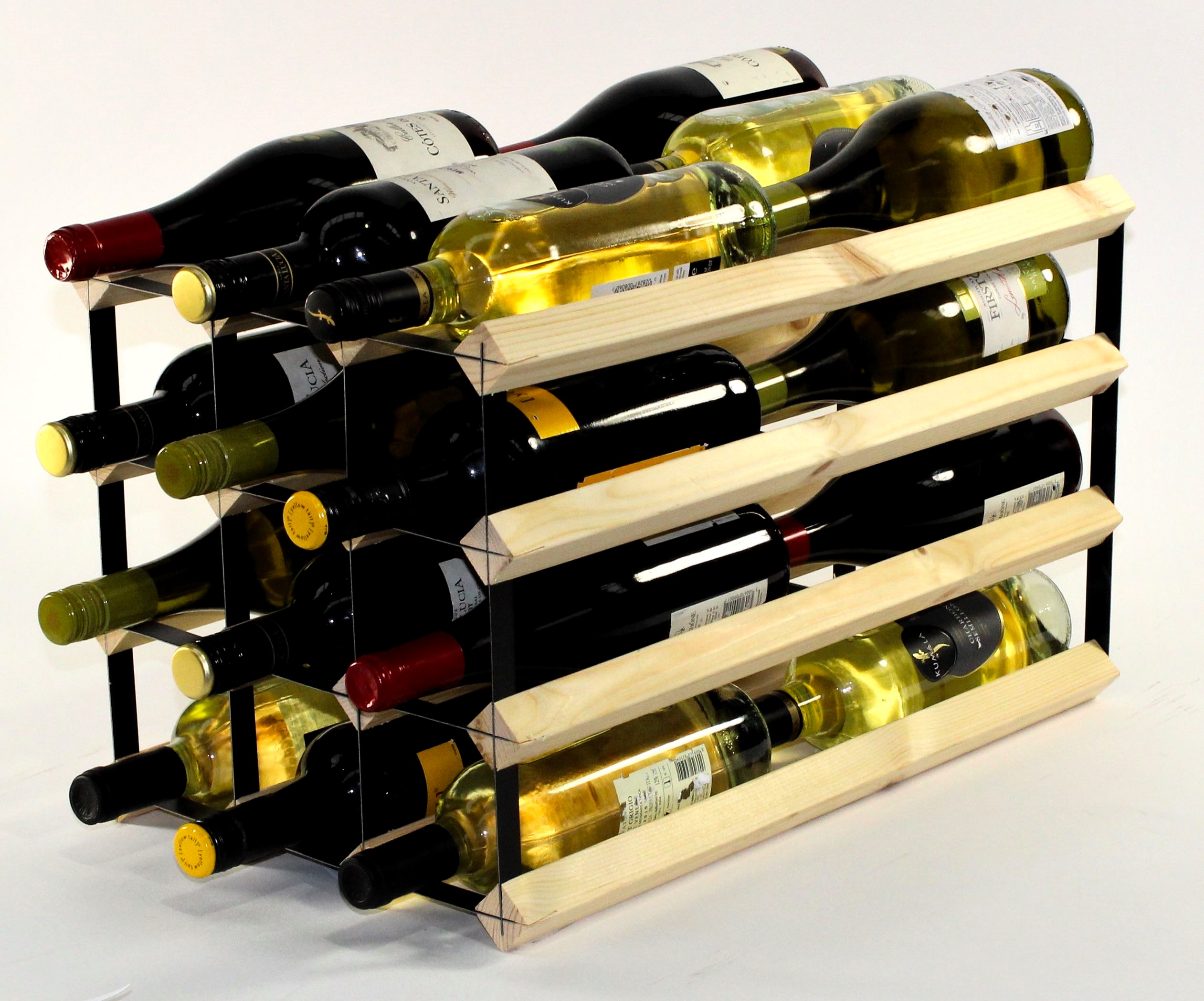 Double depth 24 bottle wine rack - Pine Wood - Black metal