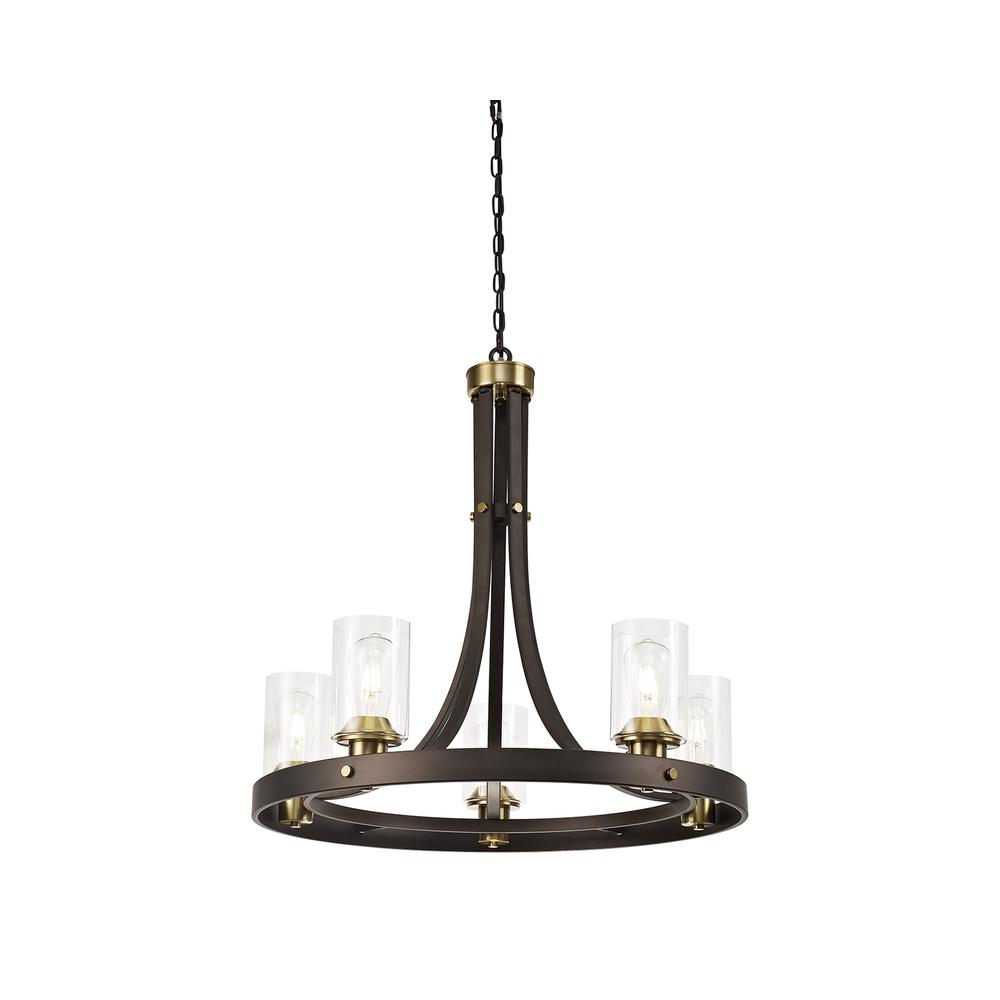 Luxuria Tiffany 70.5cm Pendant 5 Light E27 Brown Oxide/Gold Bronze With Clear Glass Shades