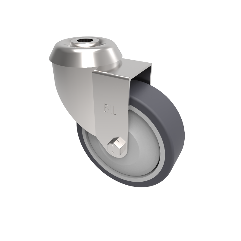 Grey Rubber Bolt Hole Swivel Castor 75mm 50kg Load