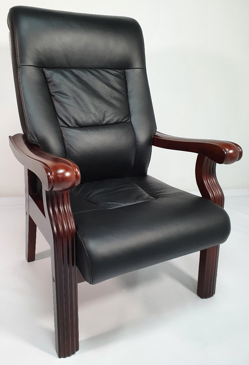 Specialising In Senato CHA-F55A Visitor Chair Black Leather with Walnut Arms UK