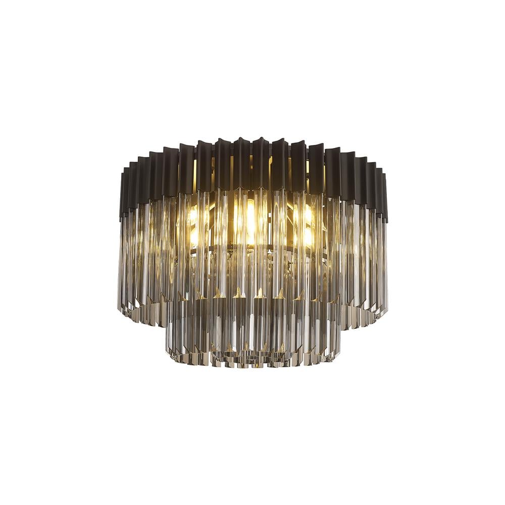 Luxuria Osiris 60cm Ceiling Round 7 Light E14 Matt Black / Smoke Sculpted Glass