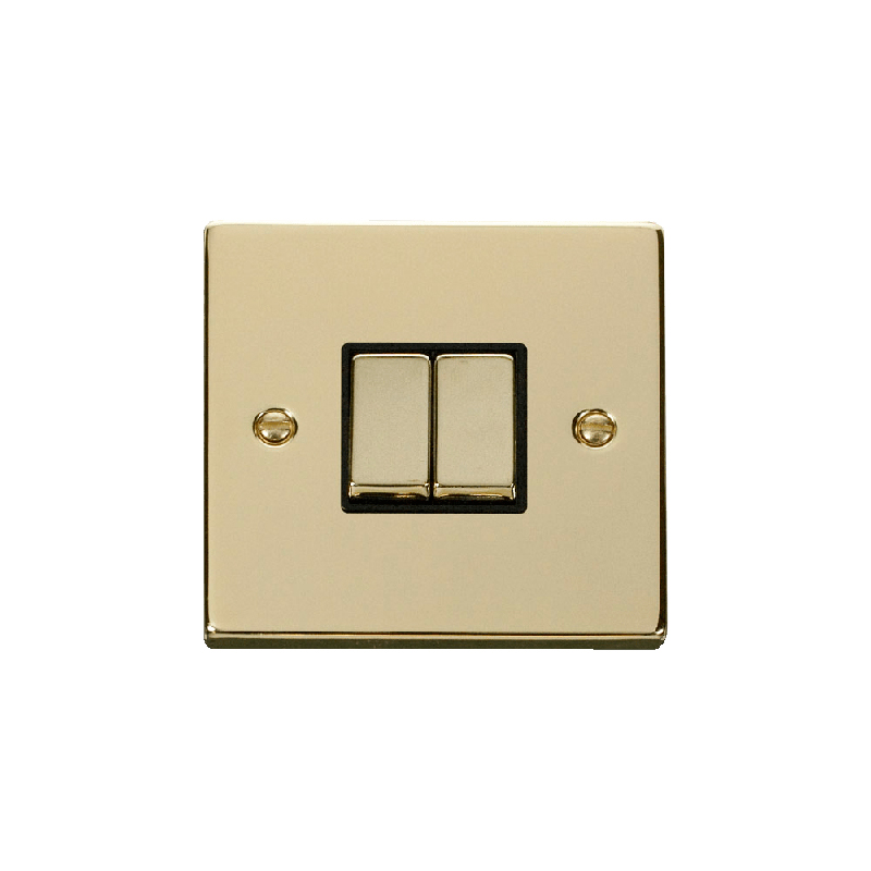 Click Deco 2 Gang 2 Way Ingot 10AX Switch Polished Brass Black Inserts