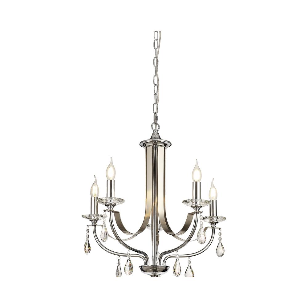 Luxuria Quincey 60cm Pendant 5 Light E14 Polished Chrome & Satin Nickel/Clear Crystal