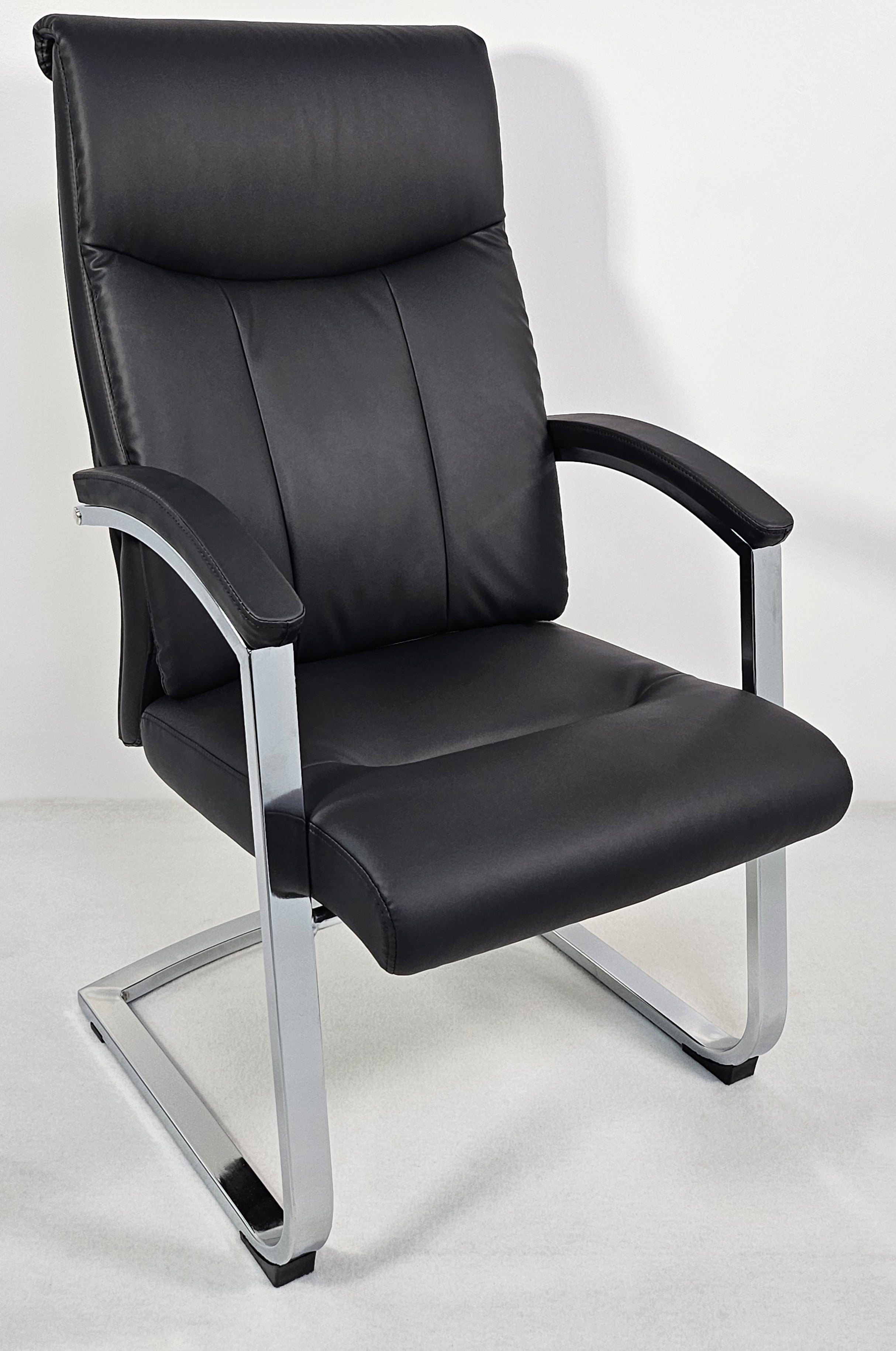 Modern Chrome and Black Leather Executive Visitor Chair -  FE-202 North Yourkshire