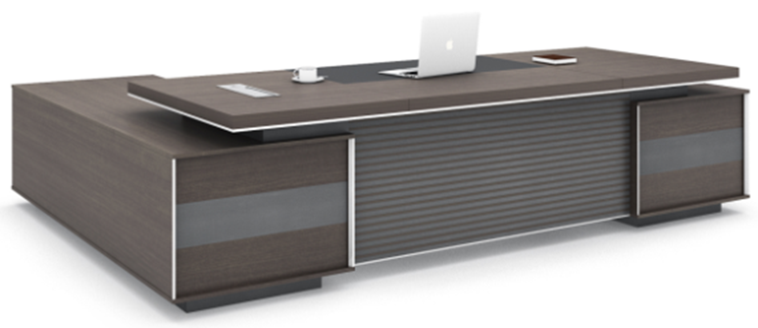 Providers Of Extra Large Modern Grey Oak Executive Office Desk with Integrated Cupboard and Return - 3200mm - BJS-D0132 Near Me