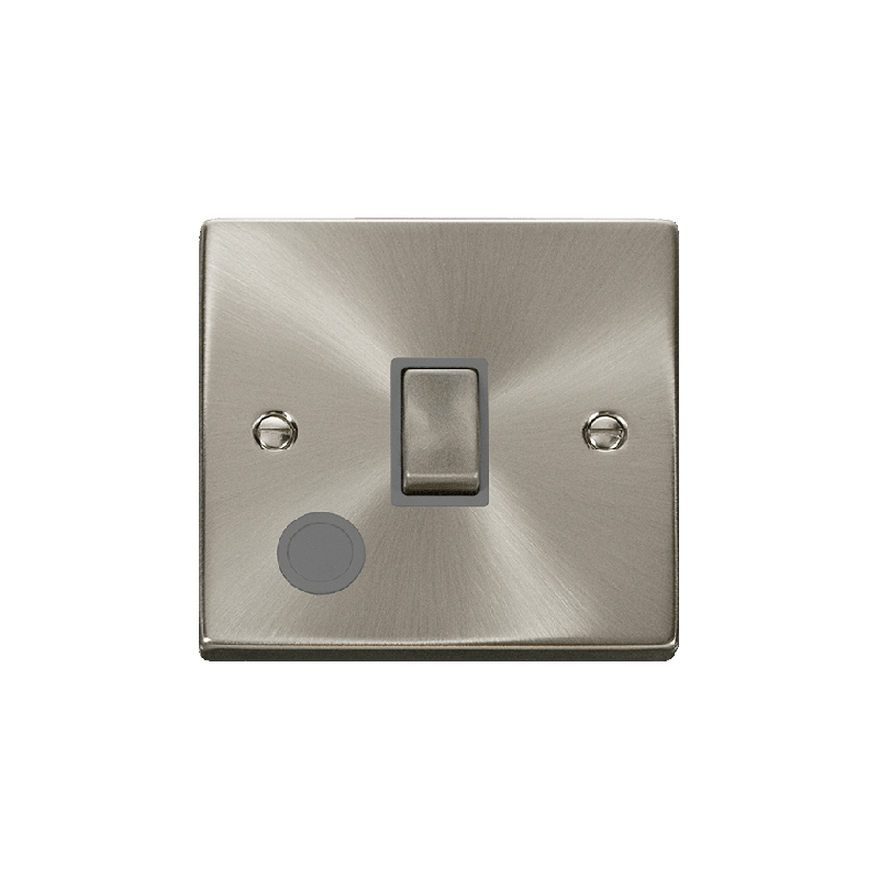 Click Deco 20A 1 Gang DP 'Ingot' Switch With Flex Outlet Satin Chrome Insert Grey