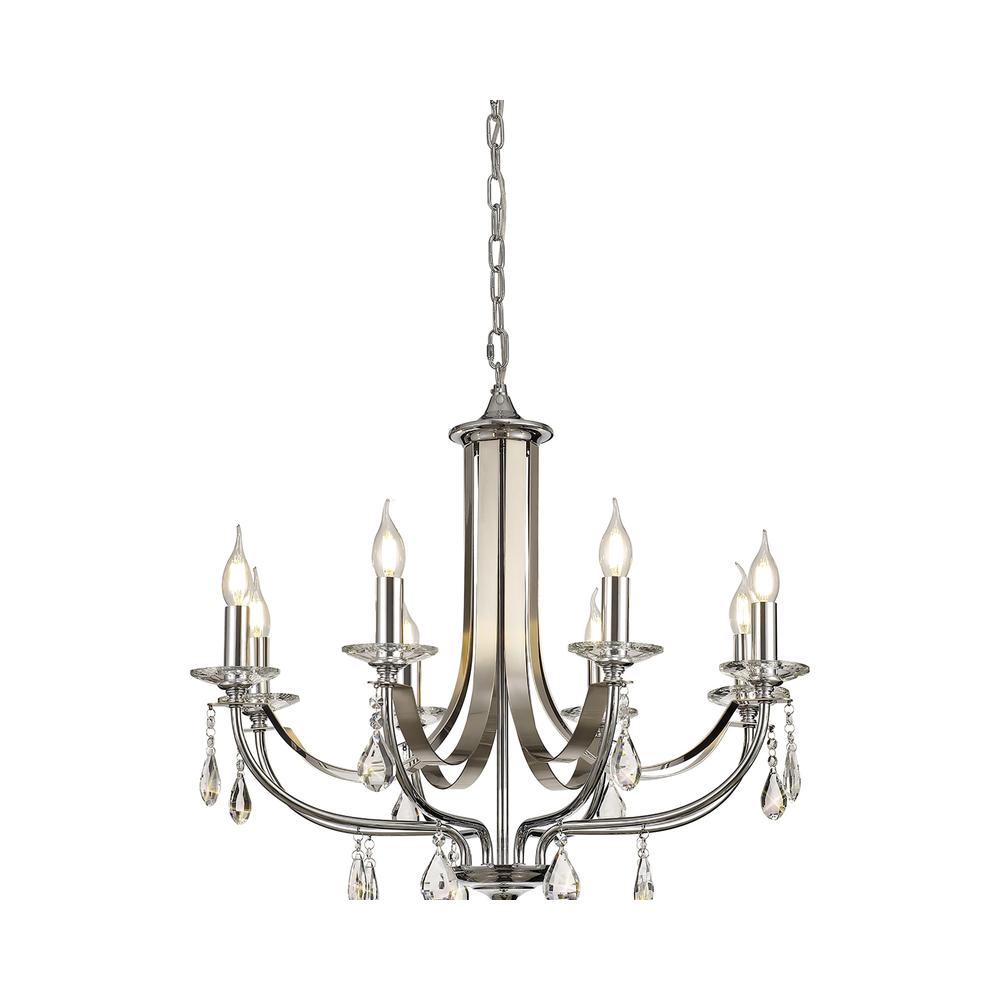 Luxuria Quincey 72cm Pendant 8 Light E14 Polished Chrome/Satin Nickel/Clear Crystal