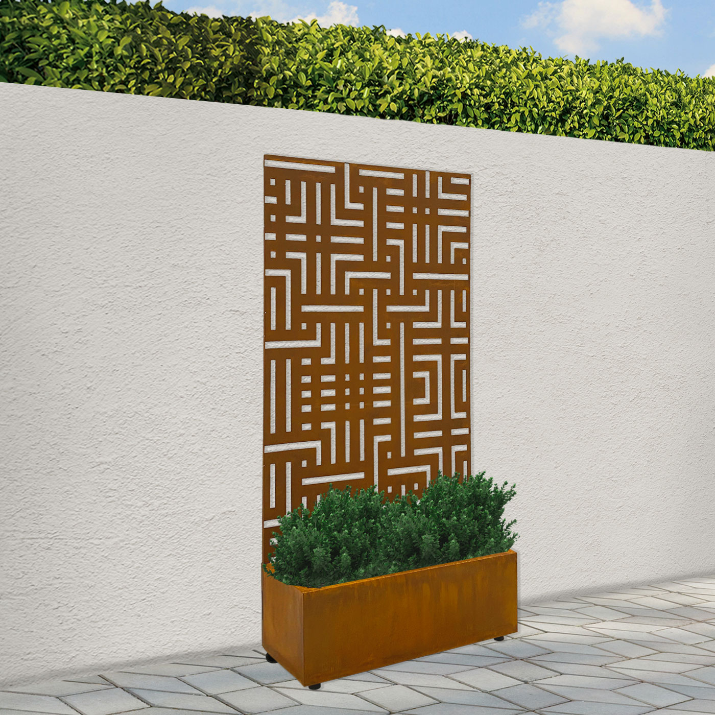 'Labyrinth' Garden Screen with Planter  