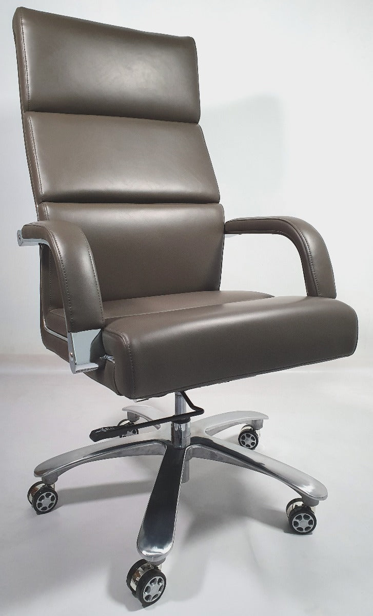Grey Leather Chrome Frame Deep Padded Executive Office Chair - HB1817-G Huddersfield