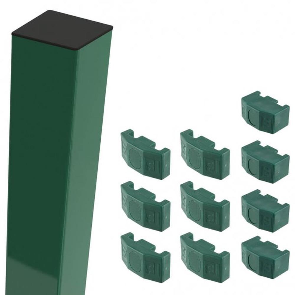 Green Corner Post For 1.7m High FenceWith Fixings (2.4m Overall Length)