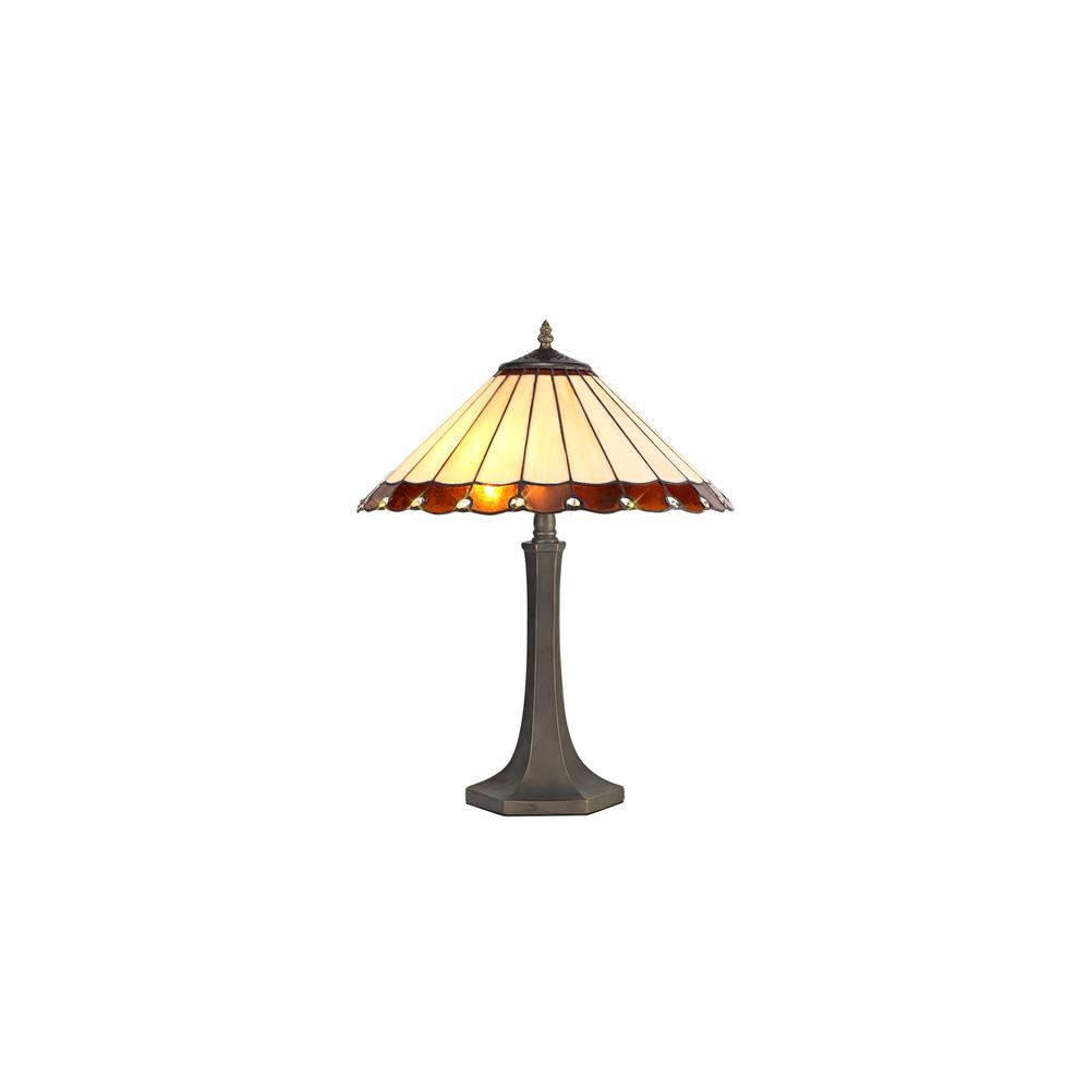 Luxuria Sleek 2 Light Octagonal Table Lamp E27 With 40cm Tiffany Shade Amber/Cream/Crystal/Aged Antique Brass