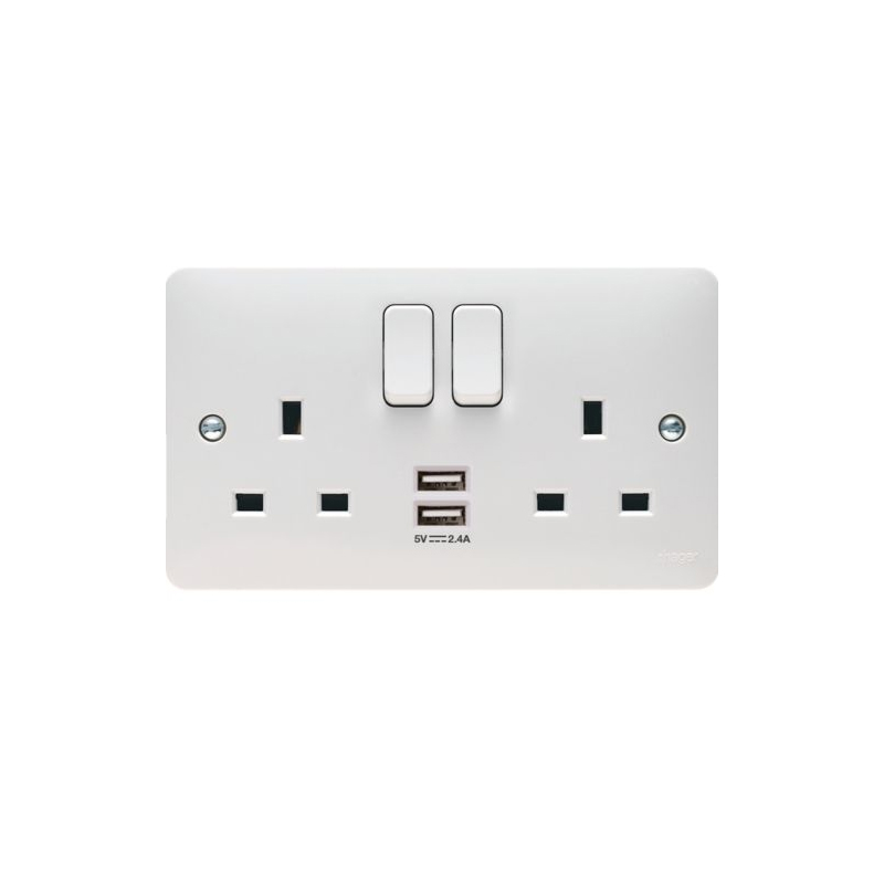 Hager Sollysta 2G DP Switched Socket With Twin USB Ports