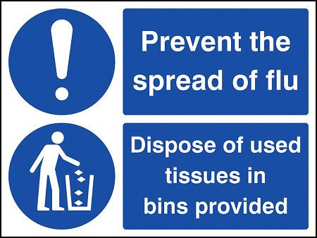 Prevent the spread of flu - Dispose of used tissues in bins provided