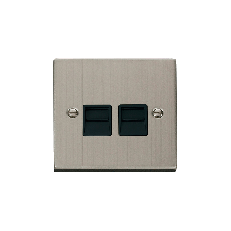 Click Deco Twin Telephone Socket Outlet Secondary Stainless Steel Insert Black