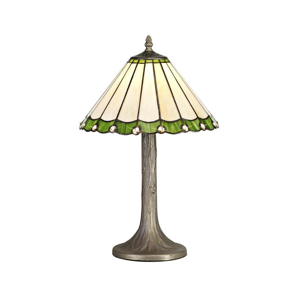 Luxuria Sleek 1 Light Tree Like Table Lamp E27 With 30cm Tiffany Shade Green/Cream/Crystal/Aged Antique Brass