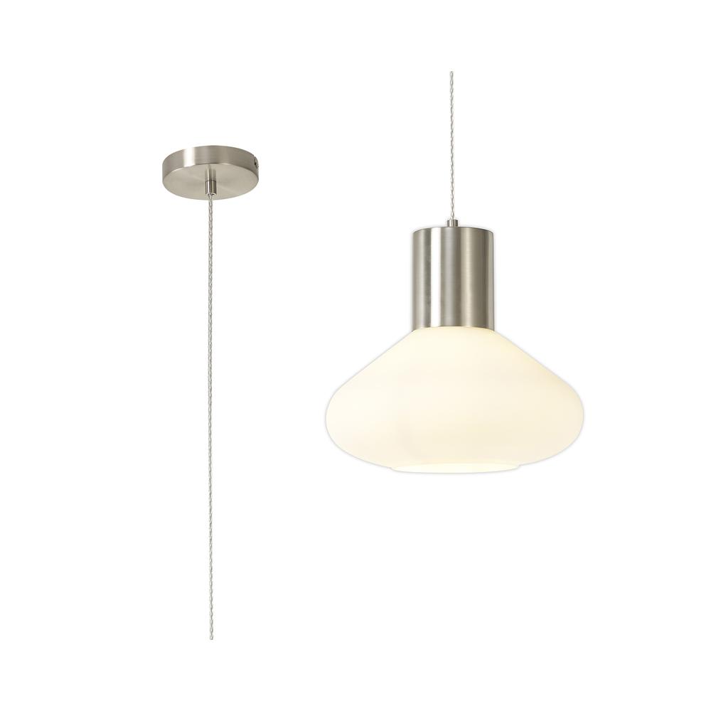 Luxuria Nexus 31cm Wide Pendant Light E27 Satin Nickel/Opal Glass & Clear Twisted Cable