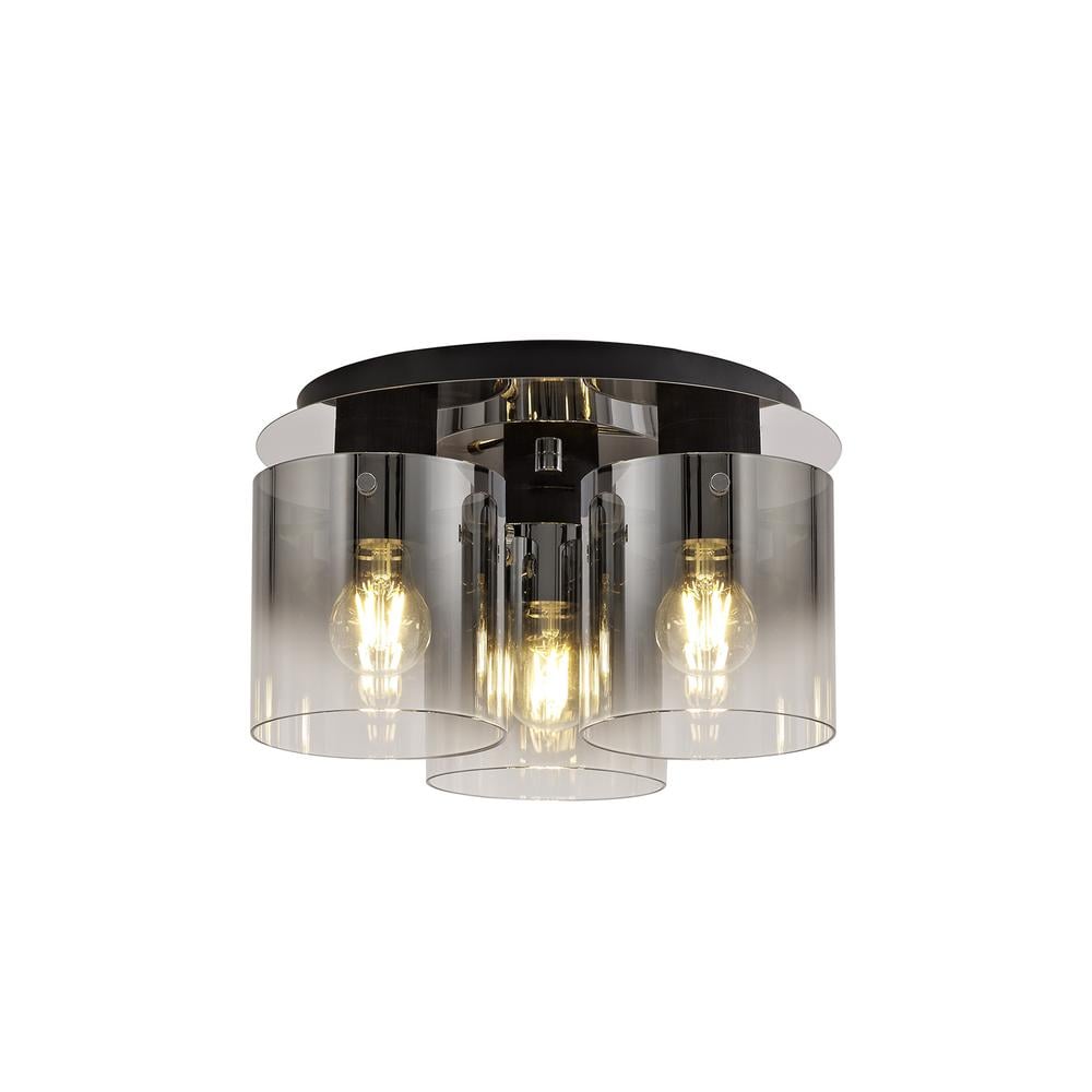 Luxuria Fusion 37cm Round Ceiling Flush 3 Light Flush Fitting Black/Smoke Fade Glass