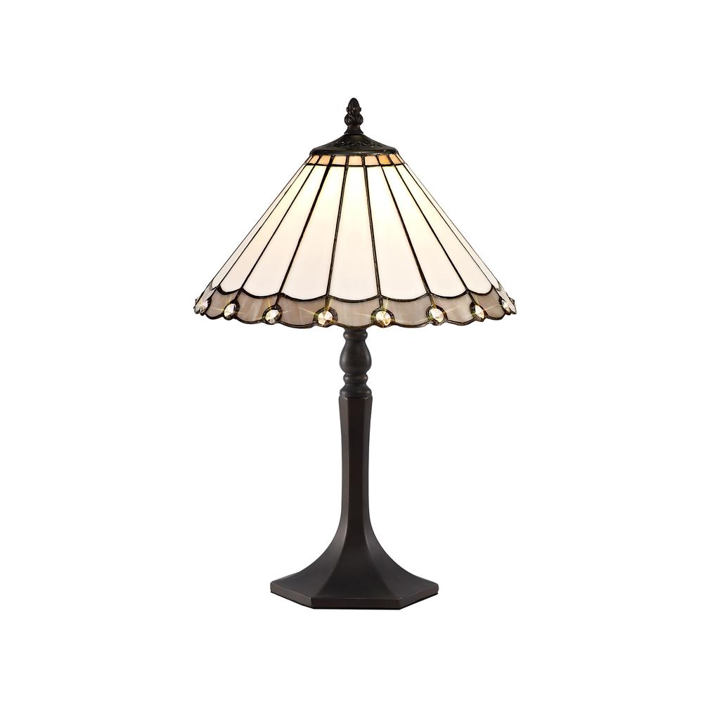 Luxuria Sleek 1 Light Octagonal Table Lamp E27 With 30cm Tiffany Shade Grey/Cream/Crystal/Aged Antique Brass