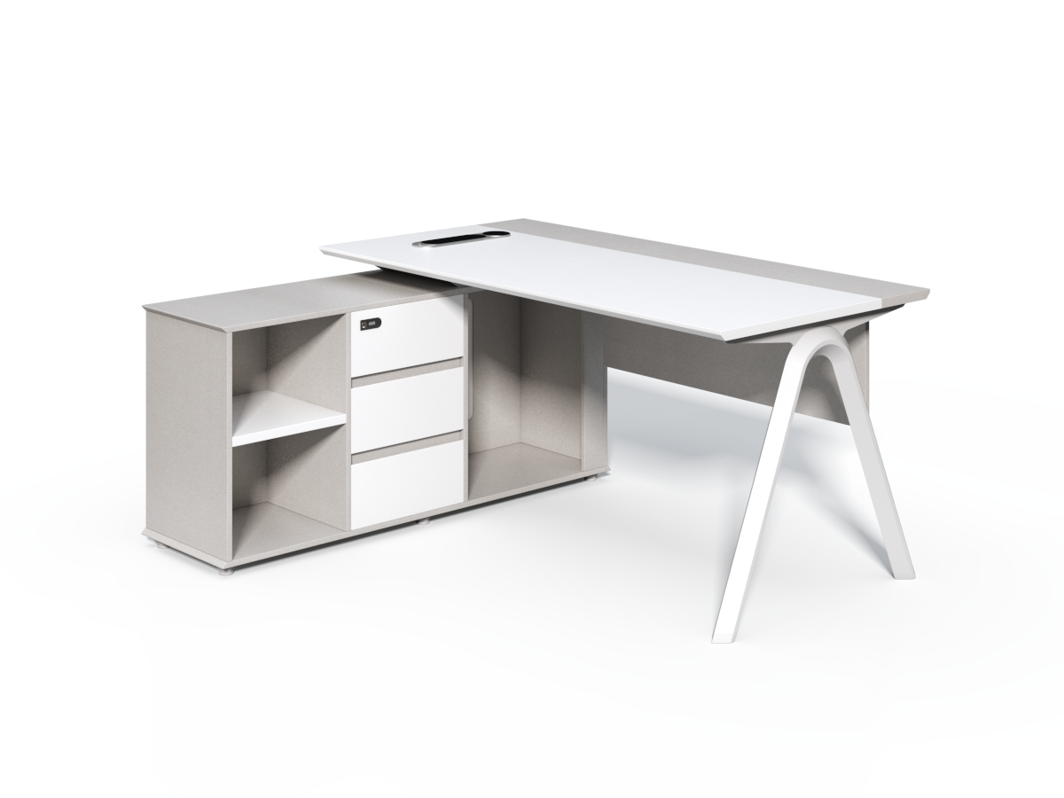 Providers Of Contemporary Modern Corner Executive Office Desk with Stylish Metal Leg and Integrated Desktop Power - White and Beige Oatmeal - 1400mm, 1600mm, 1800mm - CF-CRN-E UK