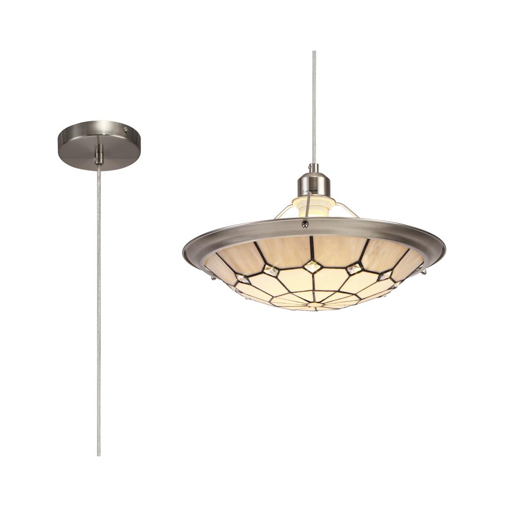 Luxuria Lotus Petal Pendant Light E27 With 35cm Tiffany Shade Cream/Grey/Crystal Centre/Satin Nickel Brass Trim/Satin Nickel