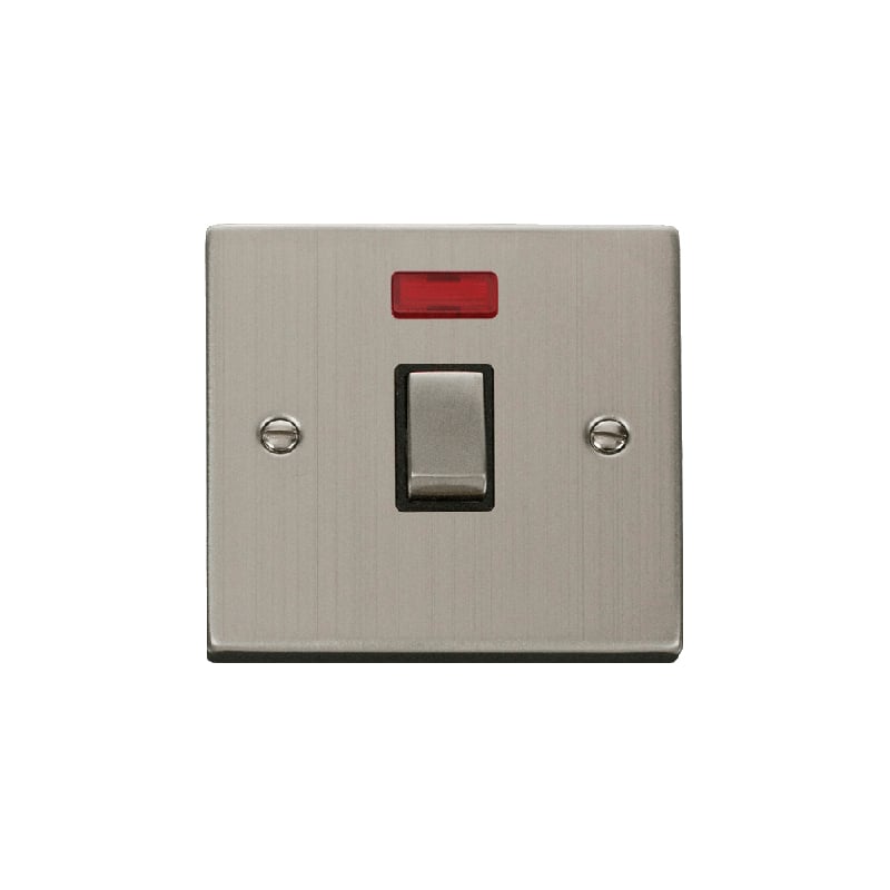 Click Deco 20A 1 Gang DP 'Ingot' Switch with Neon Stainless Steel Insert Black