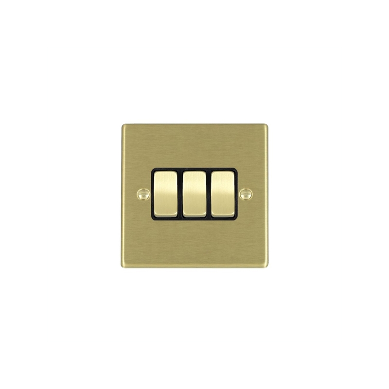 Hamilton Hartland 3 Gang 2 Way Rocker Switches Satin Brass/Black Insert