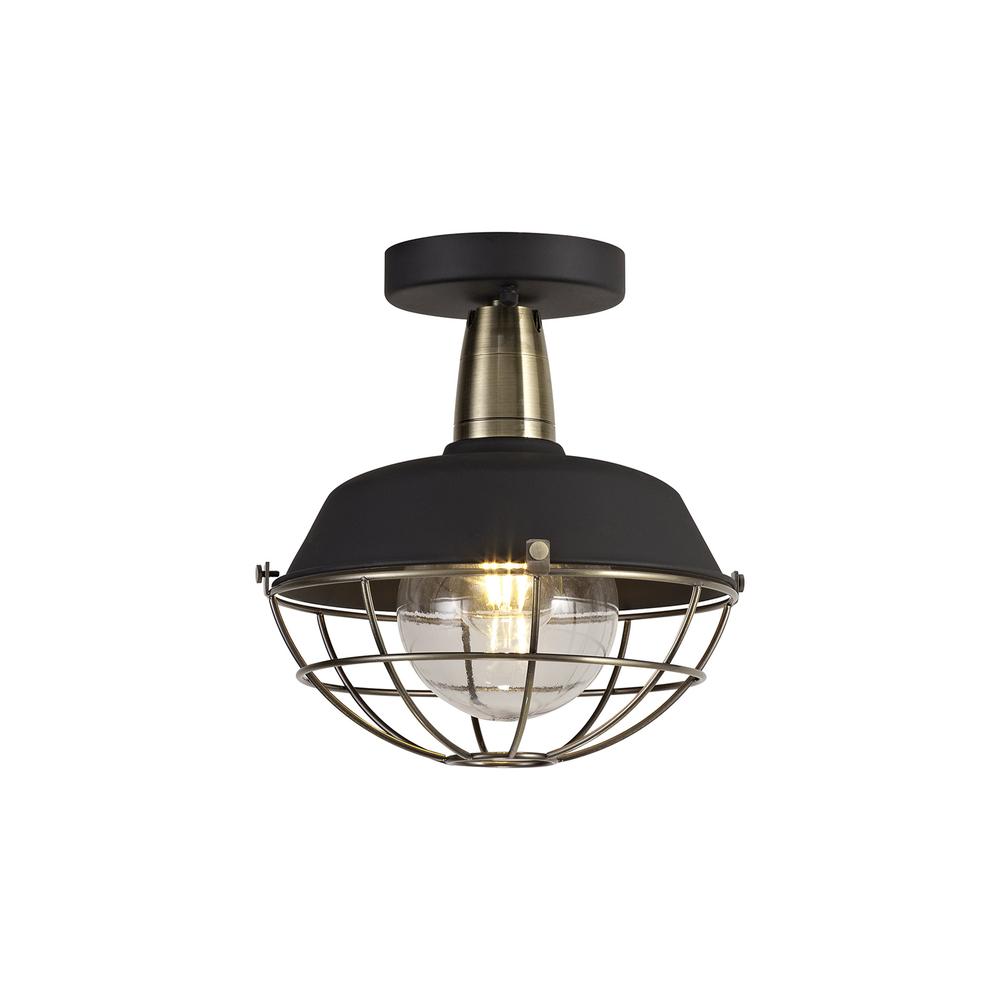 Luxuria Aubrey 25cm Semi Flush Ceiling Light E27 IP65 Matt Black/Antique Brass