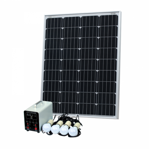 Off-Grid Solar Lighting System With 100W Solar Panel, 4 Led Lights, Solar Charge Controller And Lithium Battery