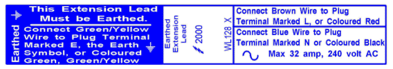 WL128 X - Wiring Code 32a 240v Ext Lead
[WL128X]
