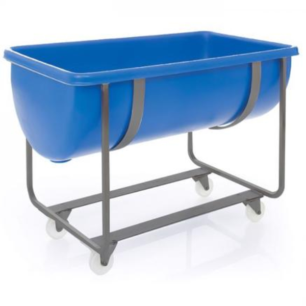 198 Litre Plastic Trough with Mobile Frame - Stainless-Steel, Yellow