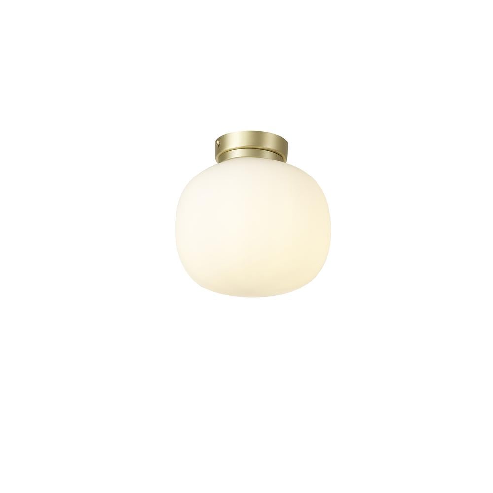 Luxuria Lumina 19cm Small Oval Ball Flush Fitting Satin Gold With Frosted White Glass Globe