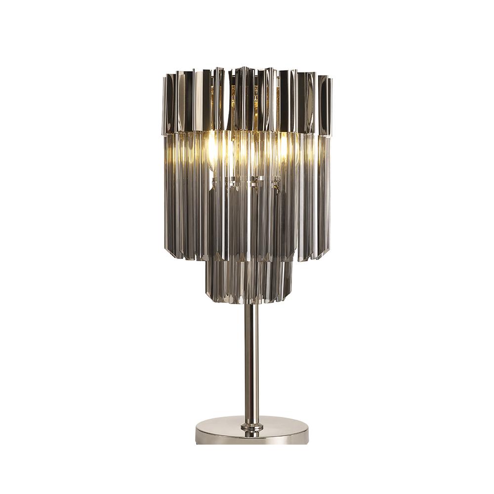 Luxuria Osiris 30xH65cm Table Lamp 3 Light E14 Polished Nickel / Smoke Sculpted Glass