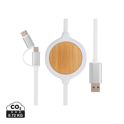 3-IN-1 CABLE with 5W Bamboo Cordless Charger in White.