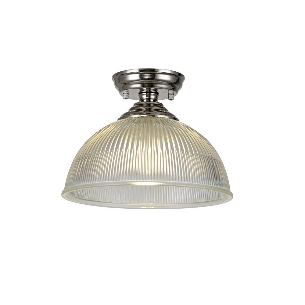 Luxuria Sirius Flush Ceiling Light E27 With Dome 30cm Glass Shade Polished Nickel/Clear