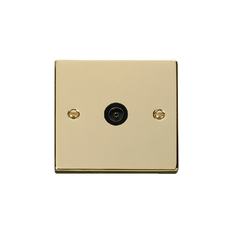 Click Deco Single Non-Isolated Coaxial Socket Outlet Polished Brass Insert Black