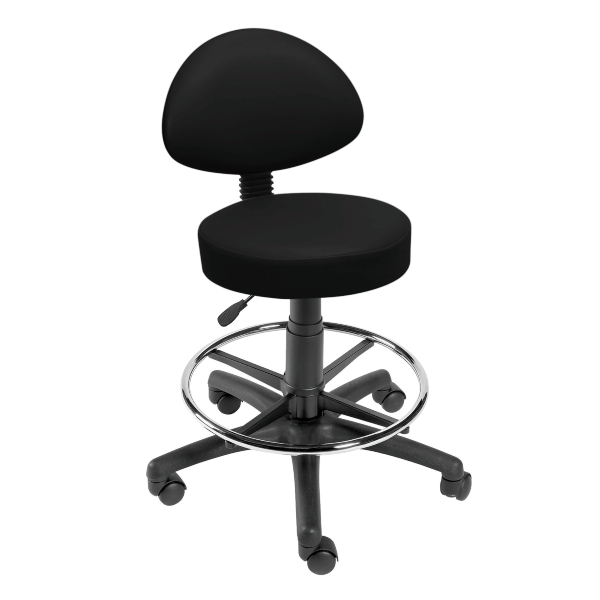 Gas Lift Examination Stool with Back Rest and Foot Ring - Black